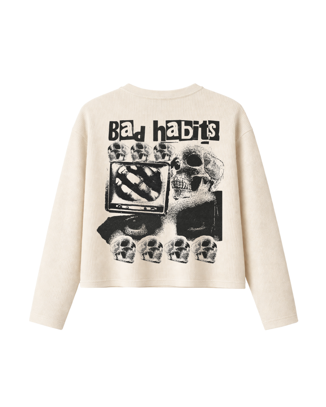 HASHWAY 'BAD HABITS' WAFFLE T-SHIRT - OFF WHITE