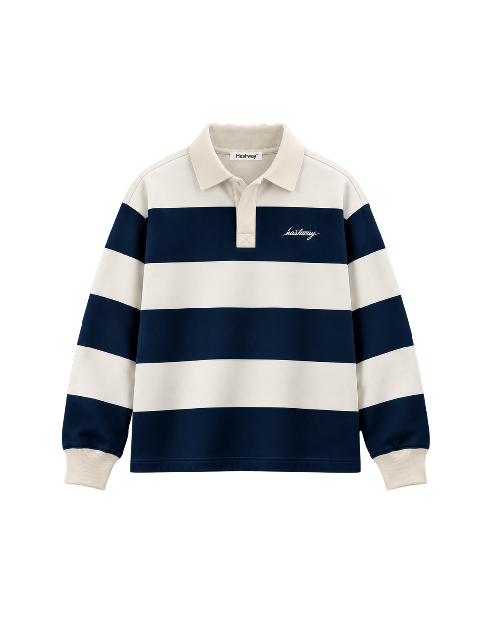 THE HERITAGE POLO SWEATSHIRT — WHITE / NAVY