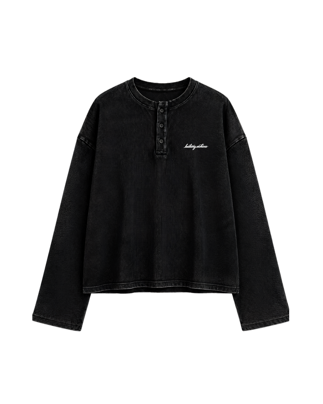 HASHWAY ARCHIVES EMBROIDERED HENLEY TEE - ACID WASH