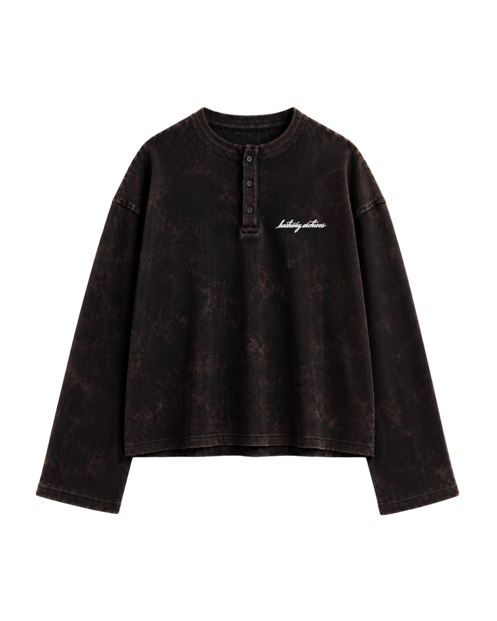 HASHWAY ARCHIVES EMBROIDERED HENLEY TEE - BROWN WASHED