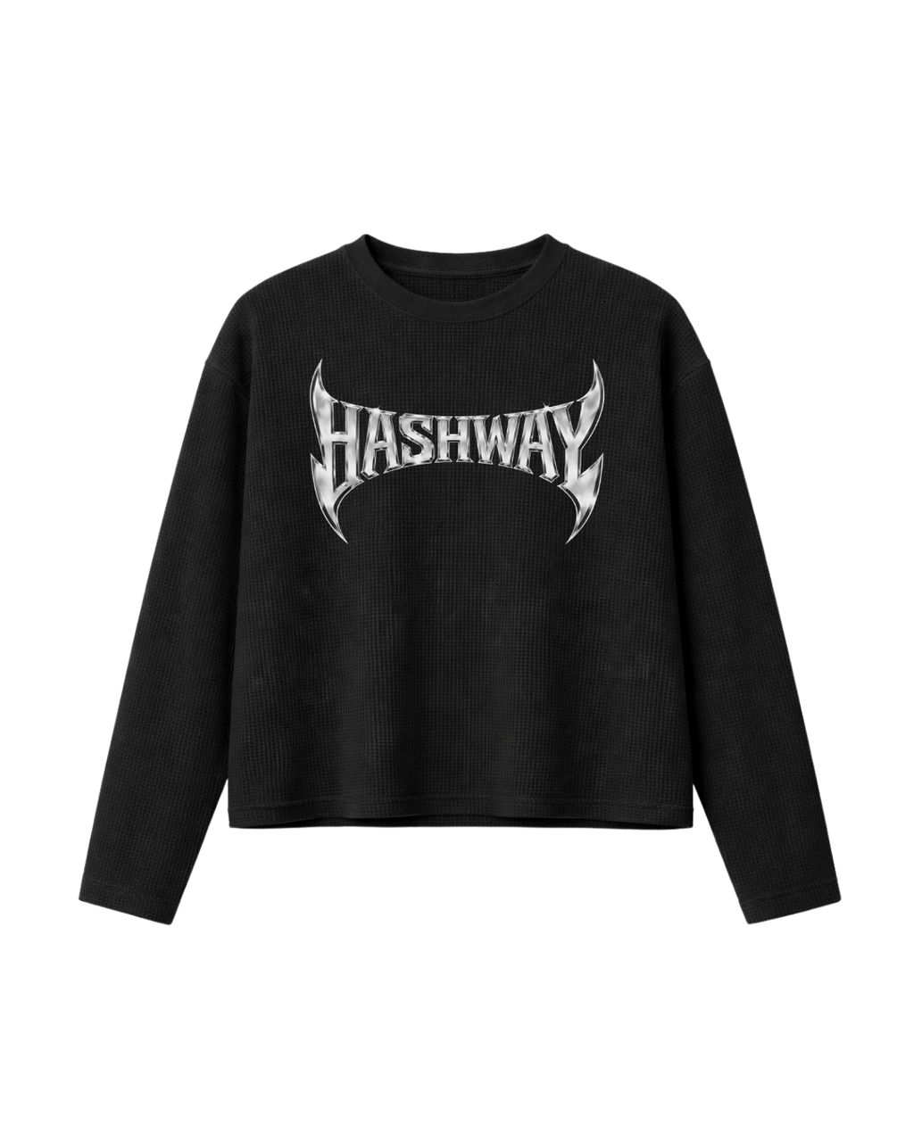 HASHWAY 'GOTHIC CROSS' WAFFLE T-SHIRT - BLACK