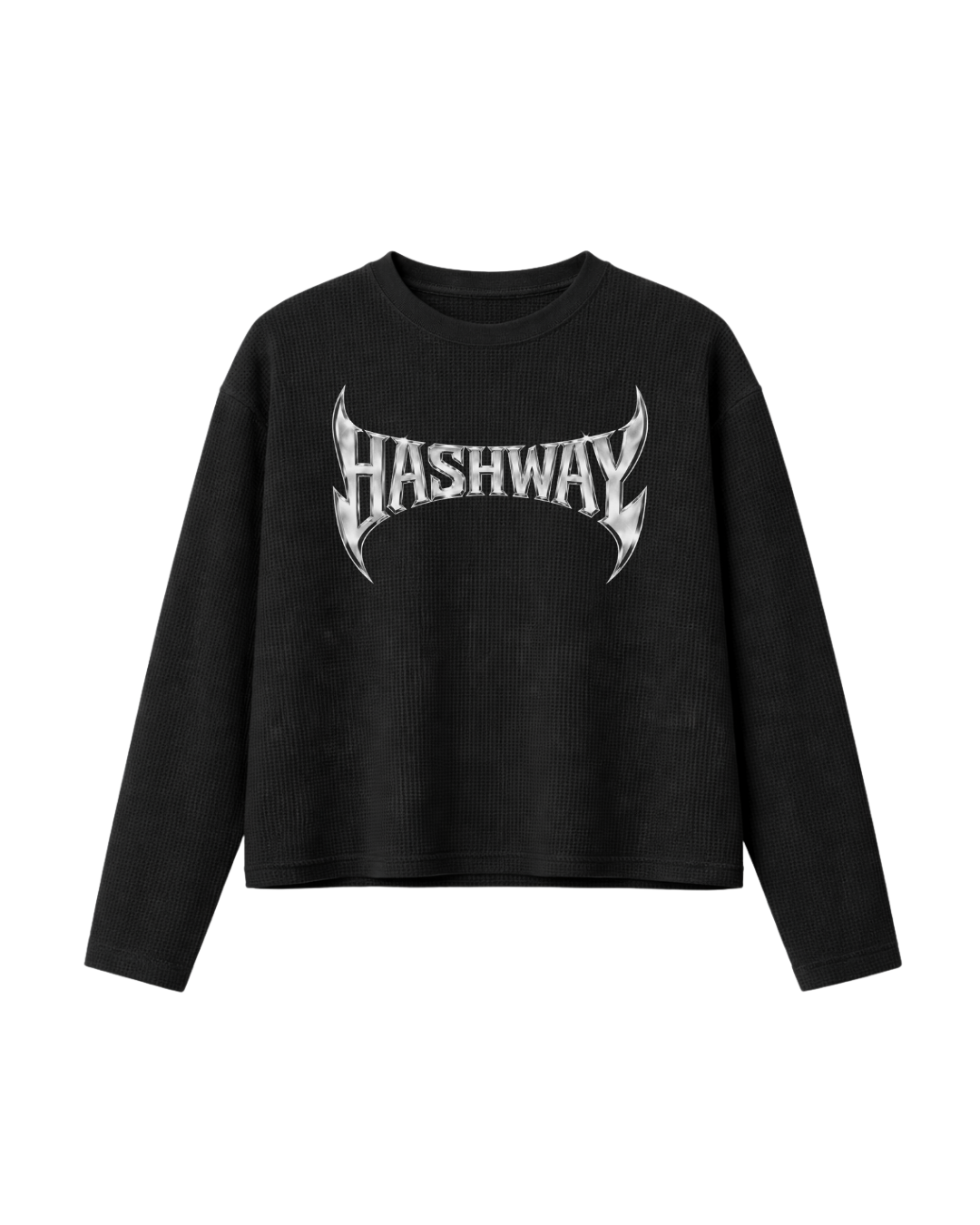 HASHWAY 'GOTHIC CROSS' WAFFLE T-SHIRT - BLACK