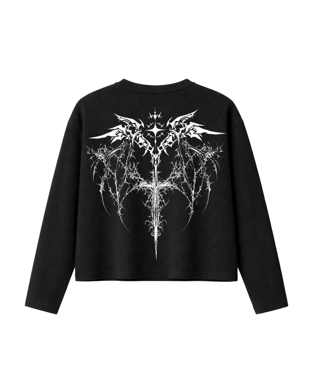 HASHWAY 'GOTHIC CROSS' WAFFLE T-SHIRT - BLACK