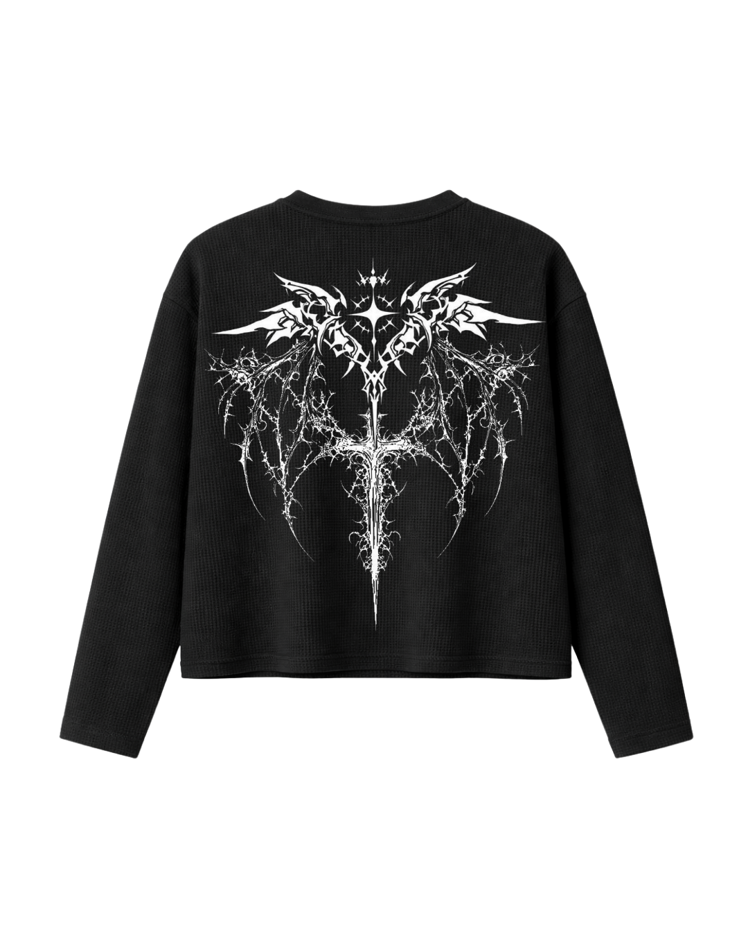 HASHWAY 'GOTHIC CROSS' WAFFLE T-SHIRT - BLACK