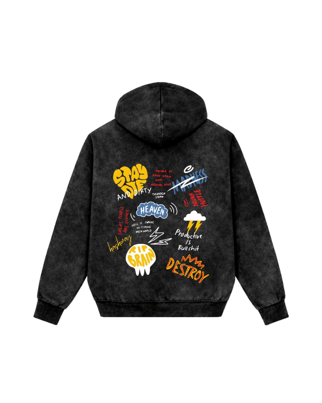 HEAVEN OR CHAOS ACID WASH HOODIE