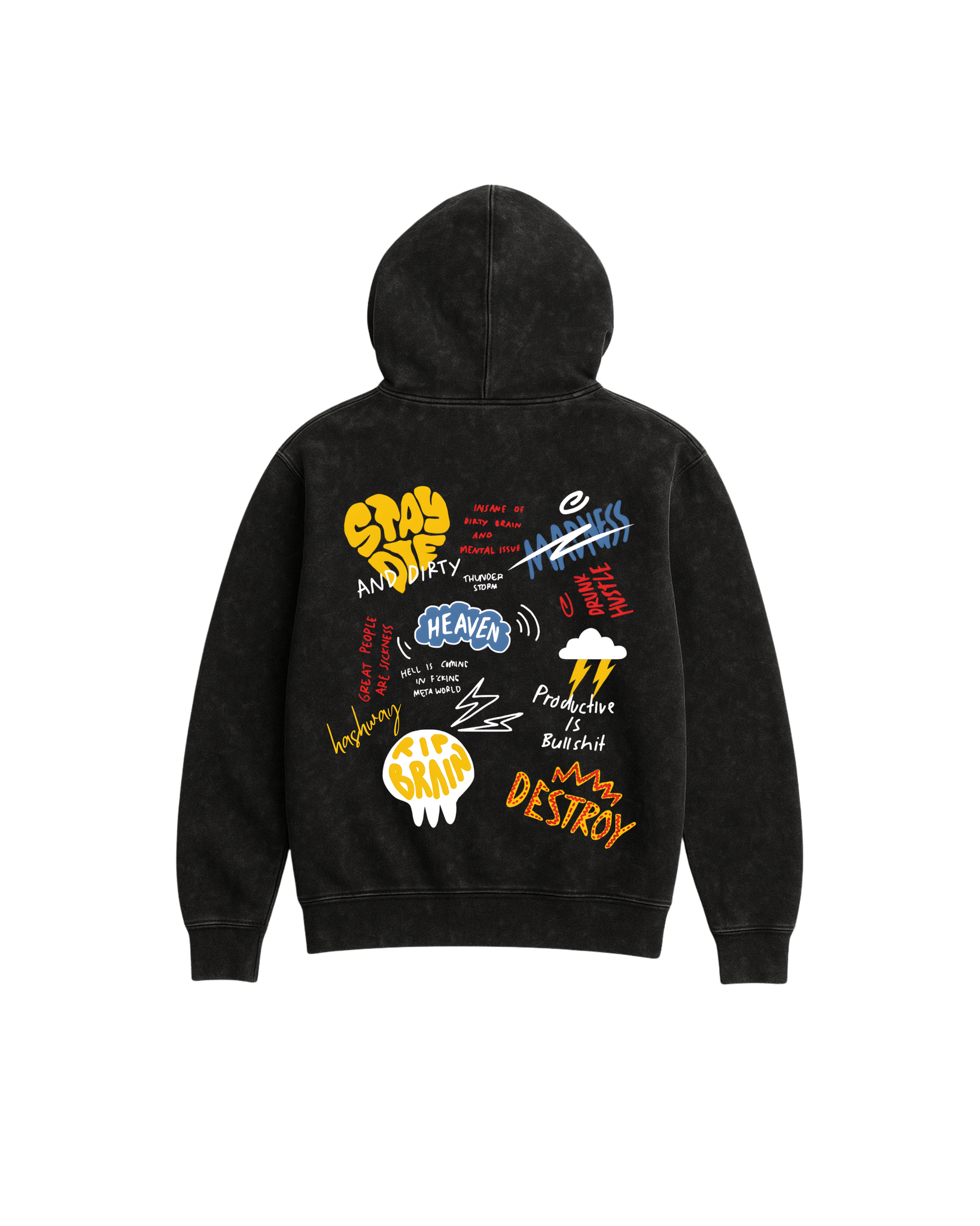 HEAVEN OR CHAOS ACID WASH HOODIE