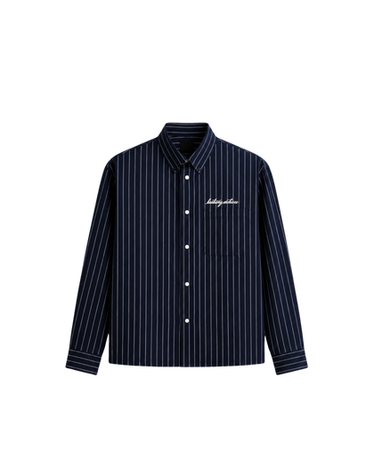 HASHWAY ARCHIVES EMBROIDERED STRIPED SHIRT - NAVY