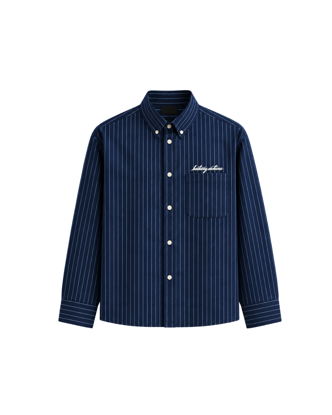HASHWAY ARCHIVES OXFORD EMBROIDERED STRIPED SHIRT - NAVY