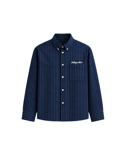 HASHWAY ARCHIVES EMBROIDERED STRIPED SHIRT - NAVY