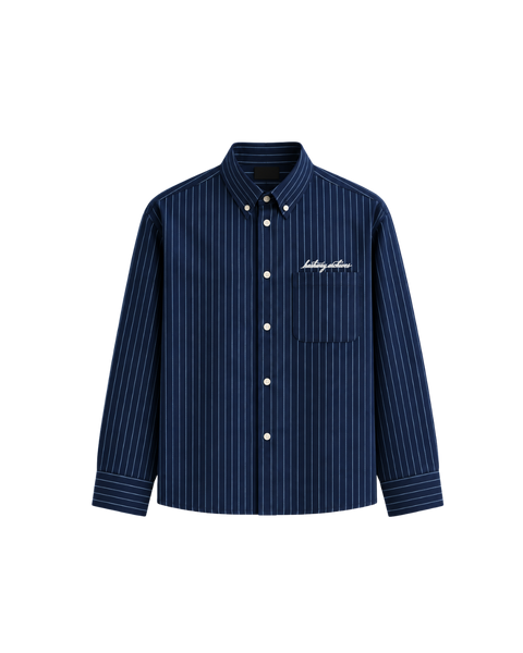 HASHWAY ARCHIVES OXFORD EMBROIDERED STRIPED SHIRT - NAVY