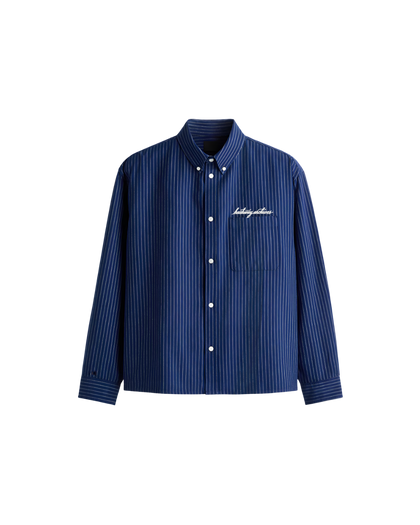 HASHWAY ARCHIVES EMBROIDERED STRIPED SHIRT - NAVY