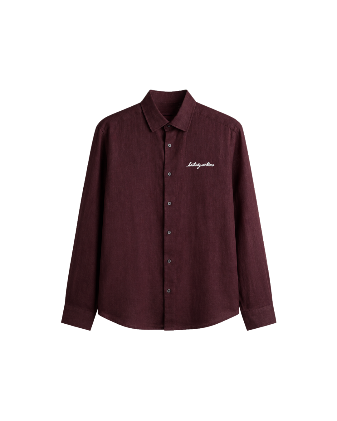 HASHWAY ARCVHIVES EMBROIDERED LINEN BLEND SHIRT - DARK BURGANDY