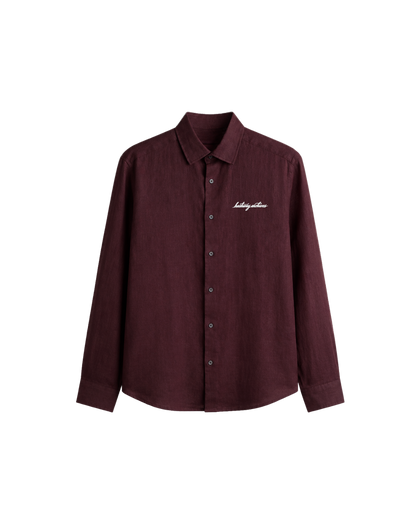 HASHWAY ARCHIVES LINEN EMBROIDERED SHIRT - DARK BURGANDY
