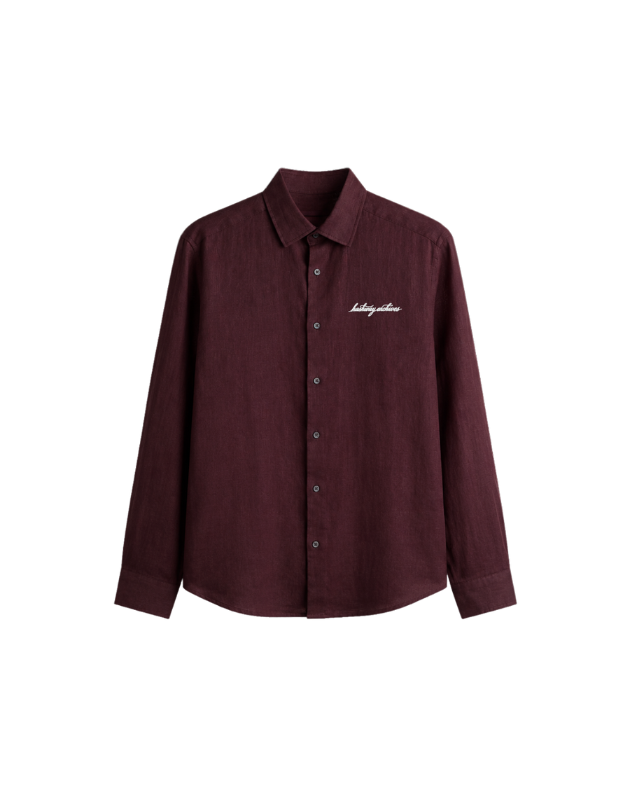 HASHWAY LINEN EMBROIDERED SHIRT - DARK BURGANDY