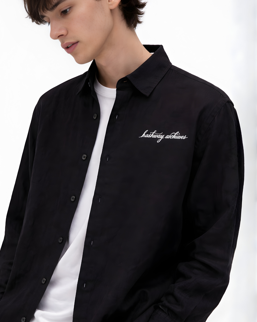 HASHWAY ARCHIVES CLASSIC LINEN SHIRT - BLACK