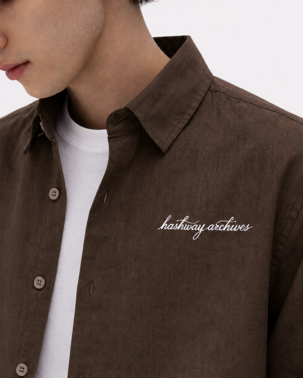 HASHWAY LINEN EMBROIDERED SHIRT - BROWN