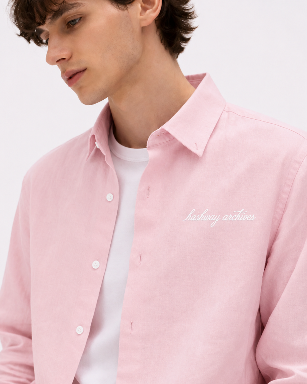 HASHWAY LINEN EMBROIDERED SHIRT - PINK