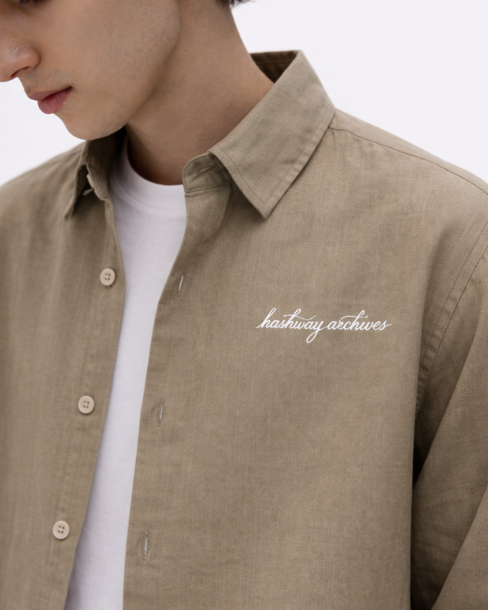 HASHWAY LINEN EMBROIDERED SHIRT - KHAKI