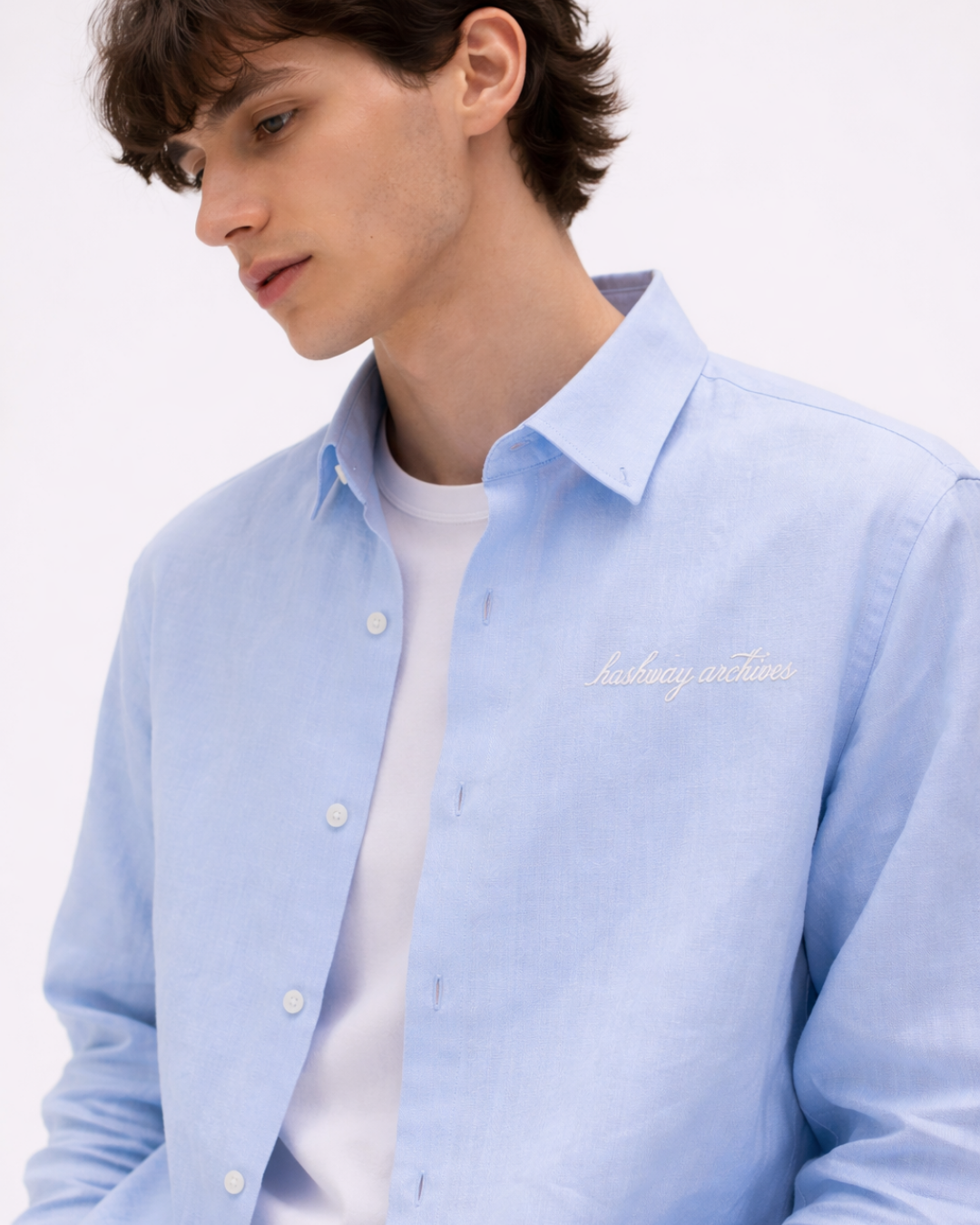 HASHWAY LINEN EMBROIDERED SHIRT - SKY BLUE