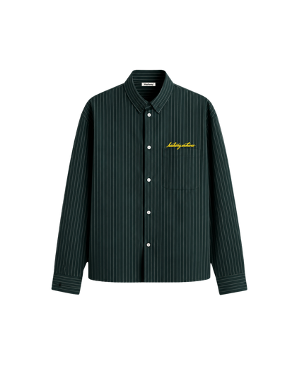 HASHWAY ARCHIVES OXFORD EMBROIDERED STRIPED SHIRT- GREEN