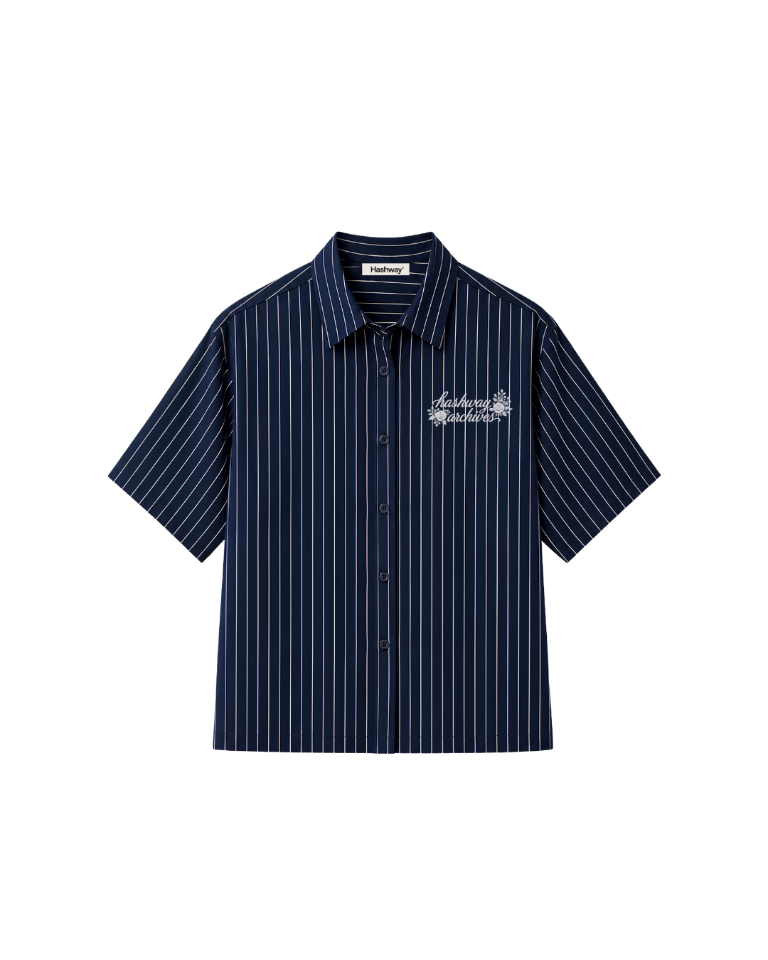 HASHWAY ARCHIVES EMBROIDERED FLORAL SHIRT - NAVY