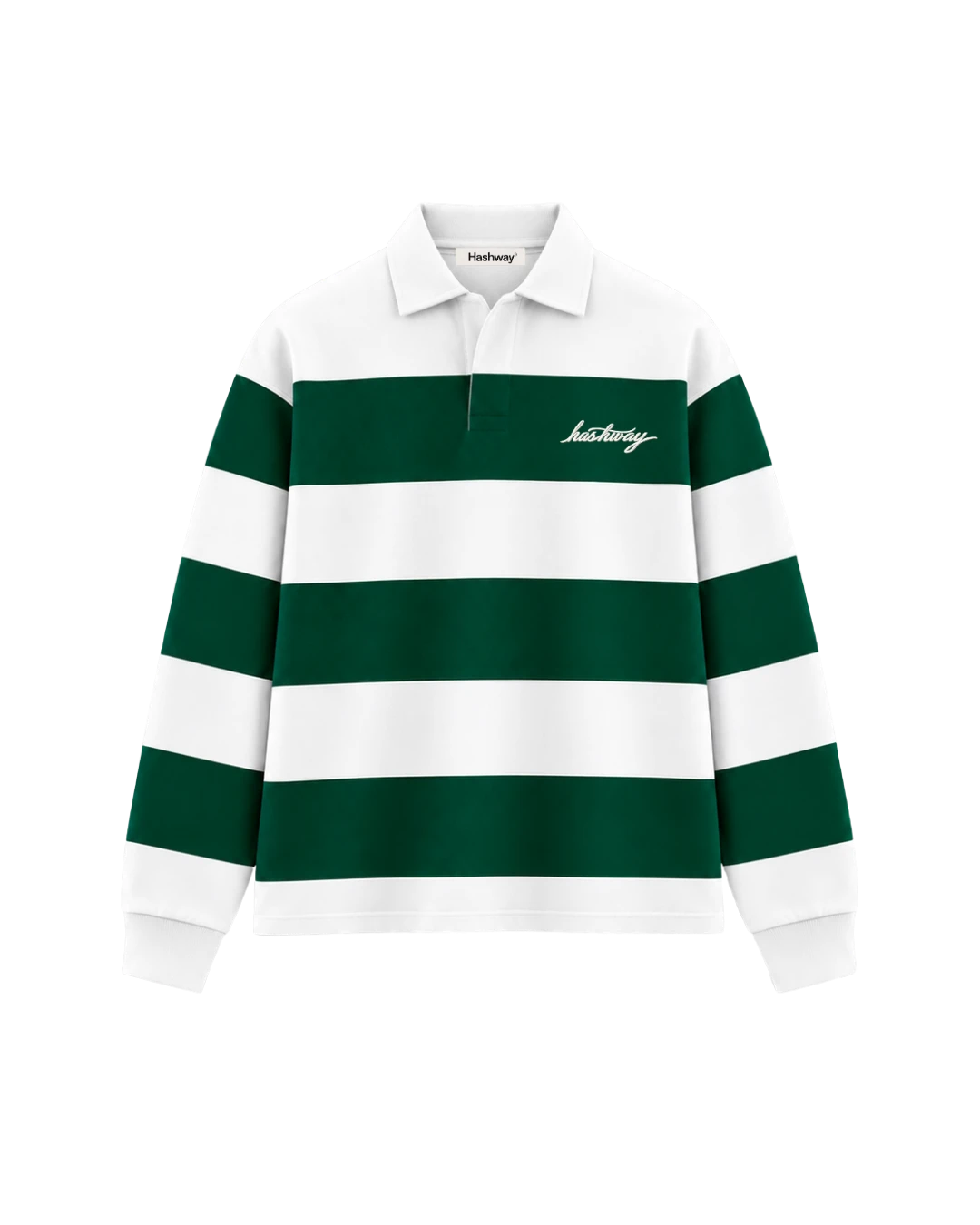 THE HERITAGE LONG SLEEVE POLO — WHITE / GREEN