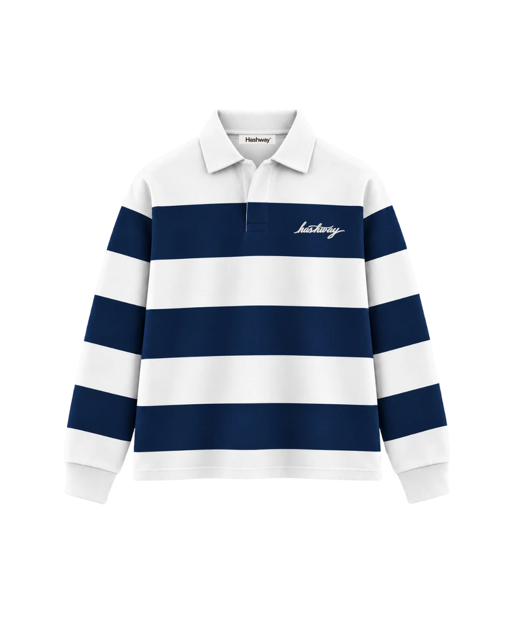 THE HERITAGE LONG SLEEVE POLO — WHITE / NAVY