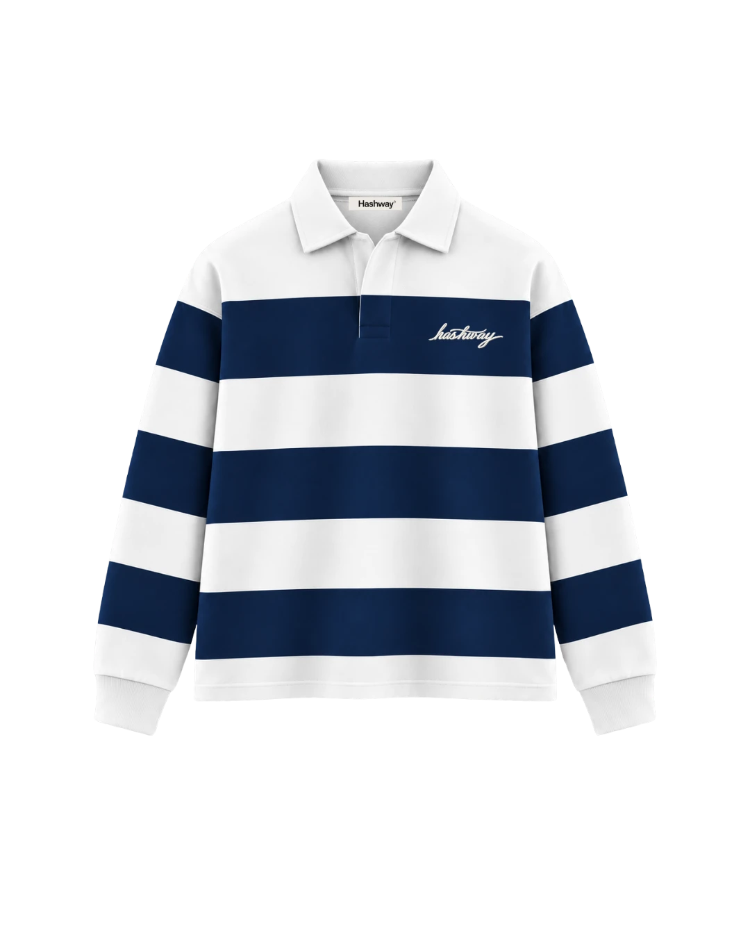 THE HERITAGE LONG SLEEVE POLO — WHITE / NAVY