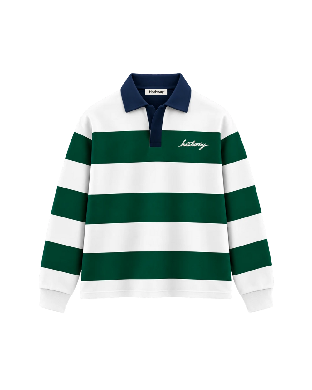 THE HERITAGE LONG SLEEVE POLO — WHITE / NAVY / GREEN
