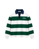 THE HERITAGE LONG SLEEVE POLO — WHITE / NAVY / GREEN