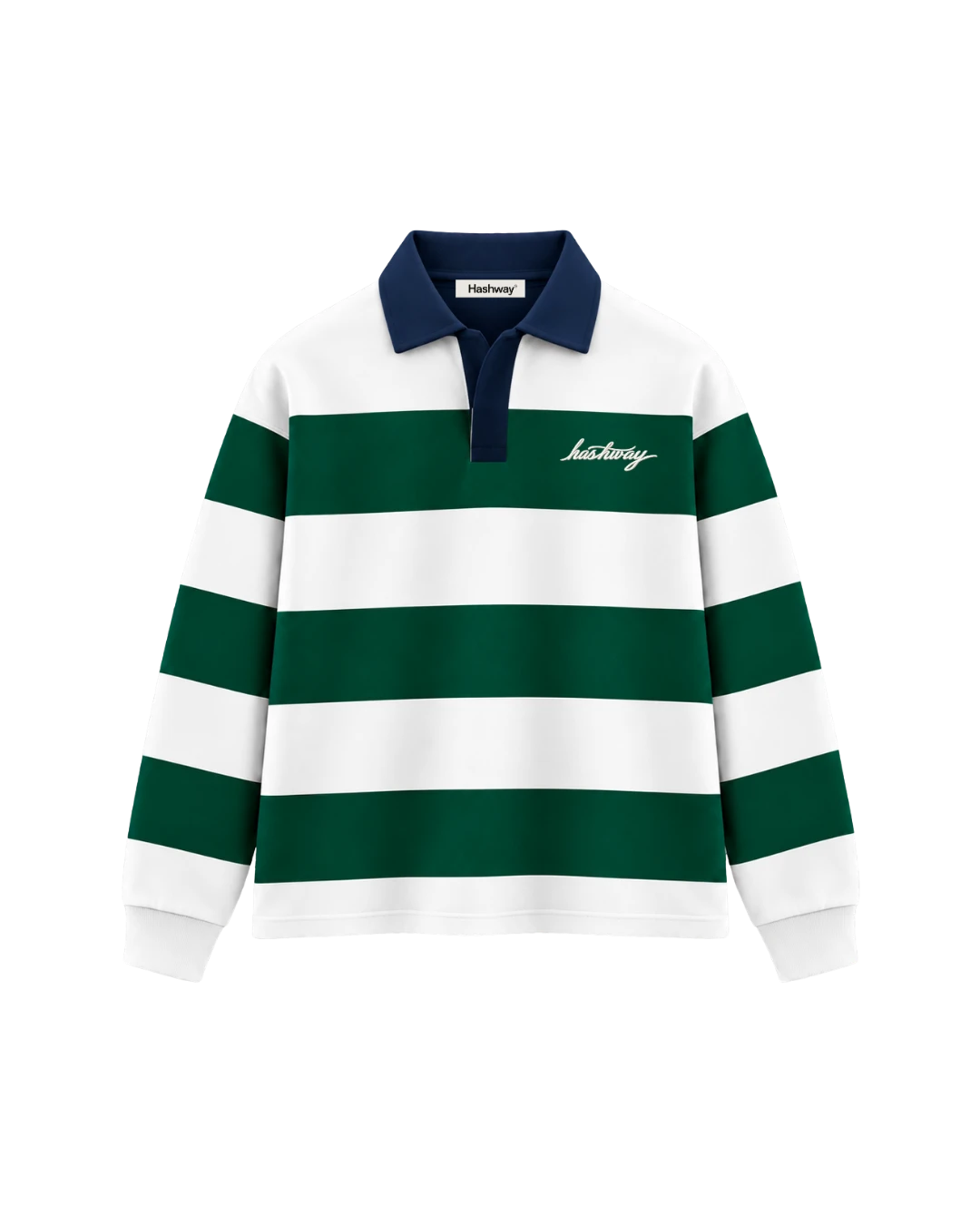 THE HERITAGE LONG SLEEVE POLO — WHITE / NAVY / GREEN