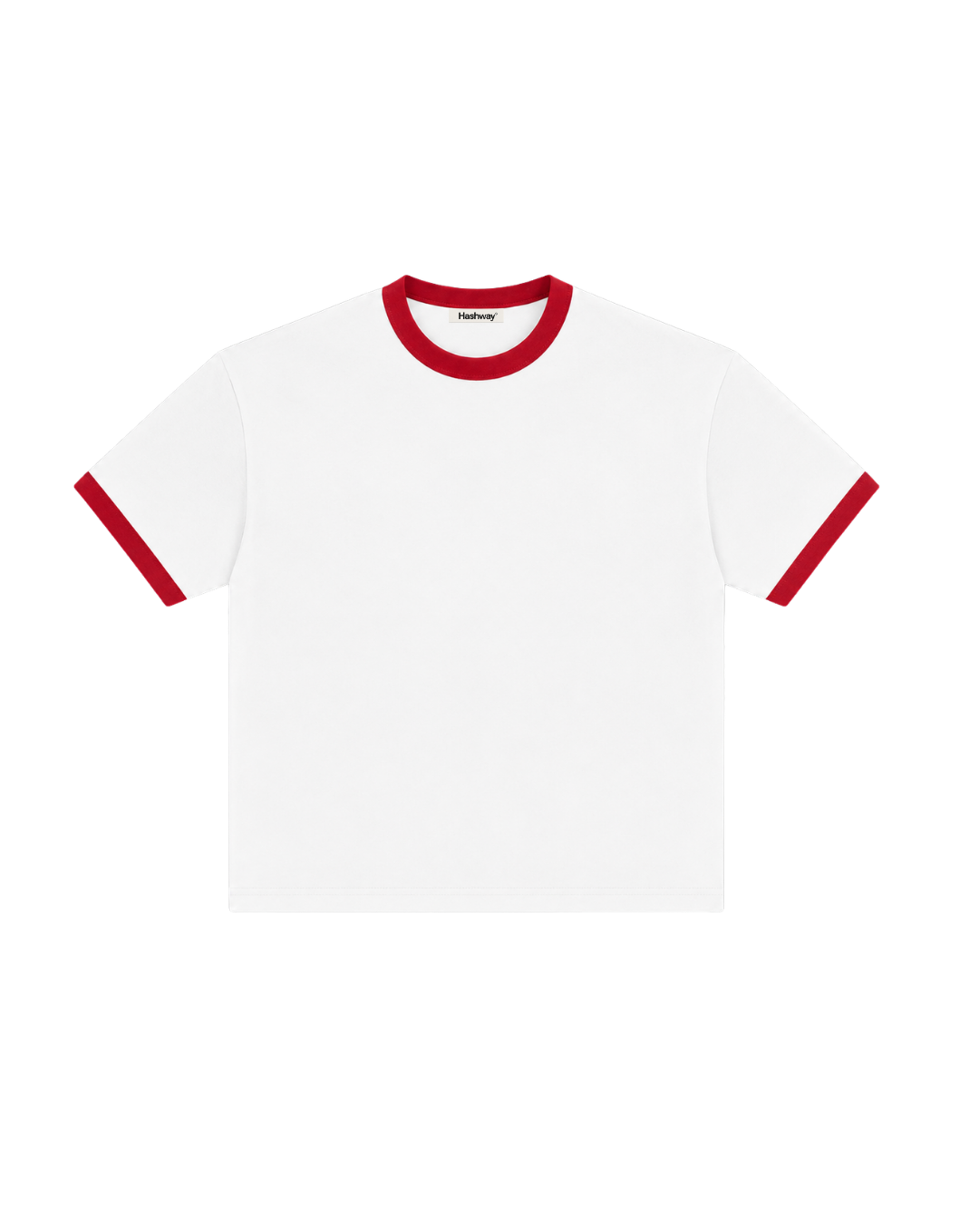HASHWAY BASIC RIBBED TEE - WHITE/RED